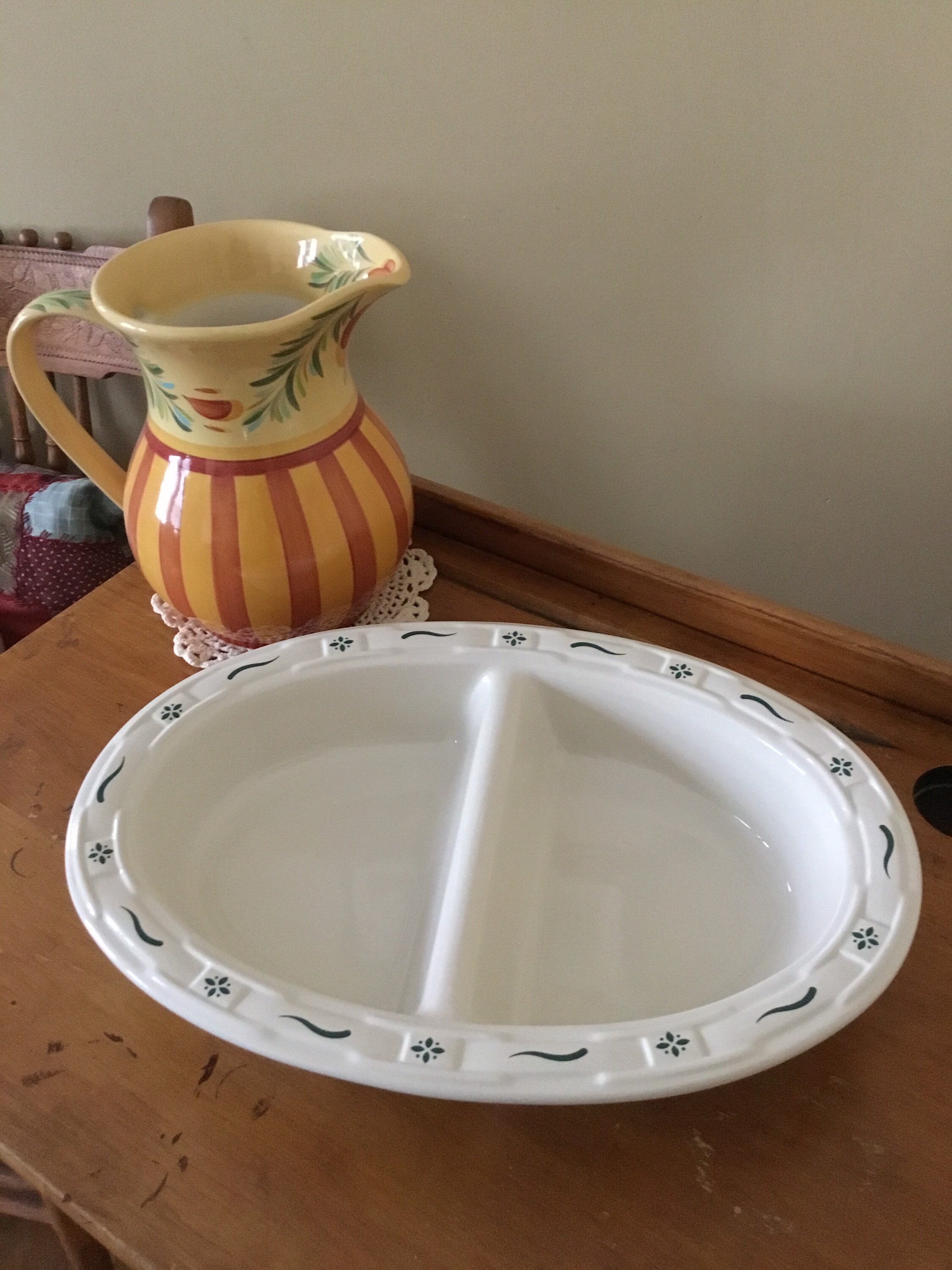 Longaberger Woven Traditions Pottery Divided Serving Bowl Dish Etsy