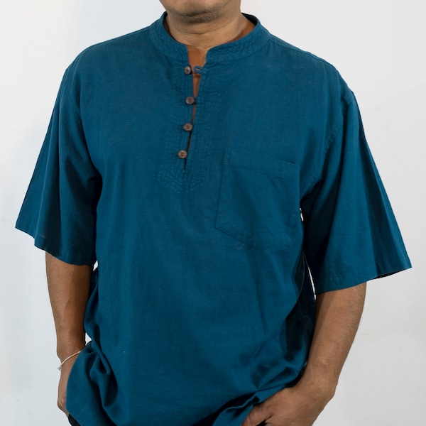 Petrol blue natural cotton shirt for men