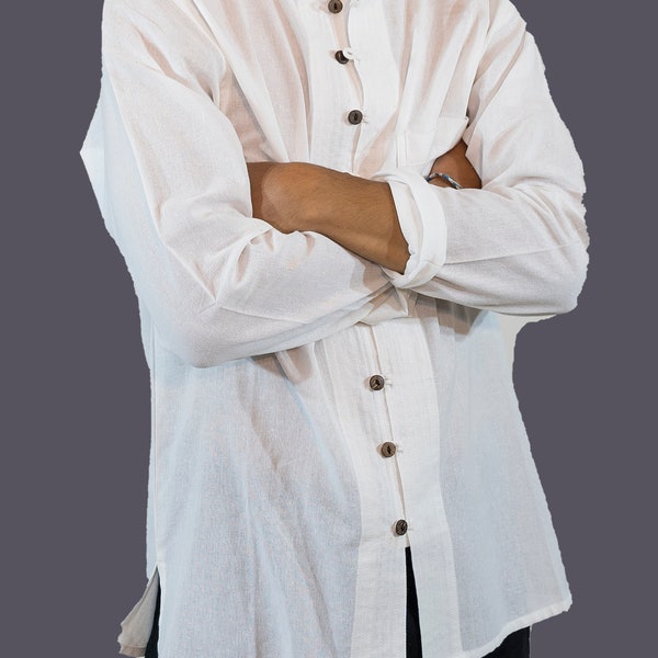 White natural cotton shirt for men