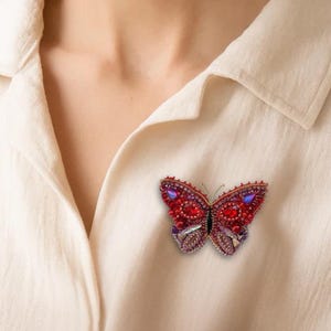 Beaded Butterfly Brooch: Handmade Embroidered Insect Pin