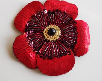 Oversized Red Poppy Brooch Pin Handmade Beaded Embroidery Brooch Chunky Flower Brooch Unique Birth Month Flower Jewelry Gift for Women