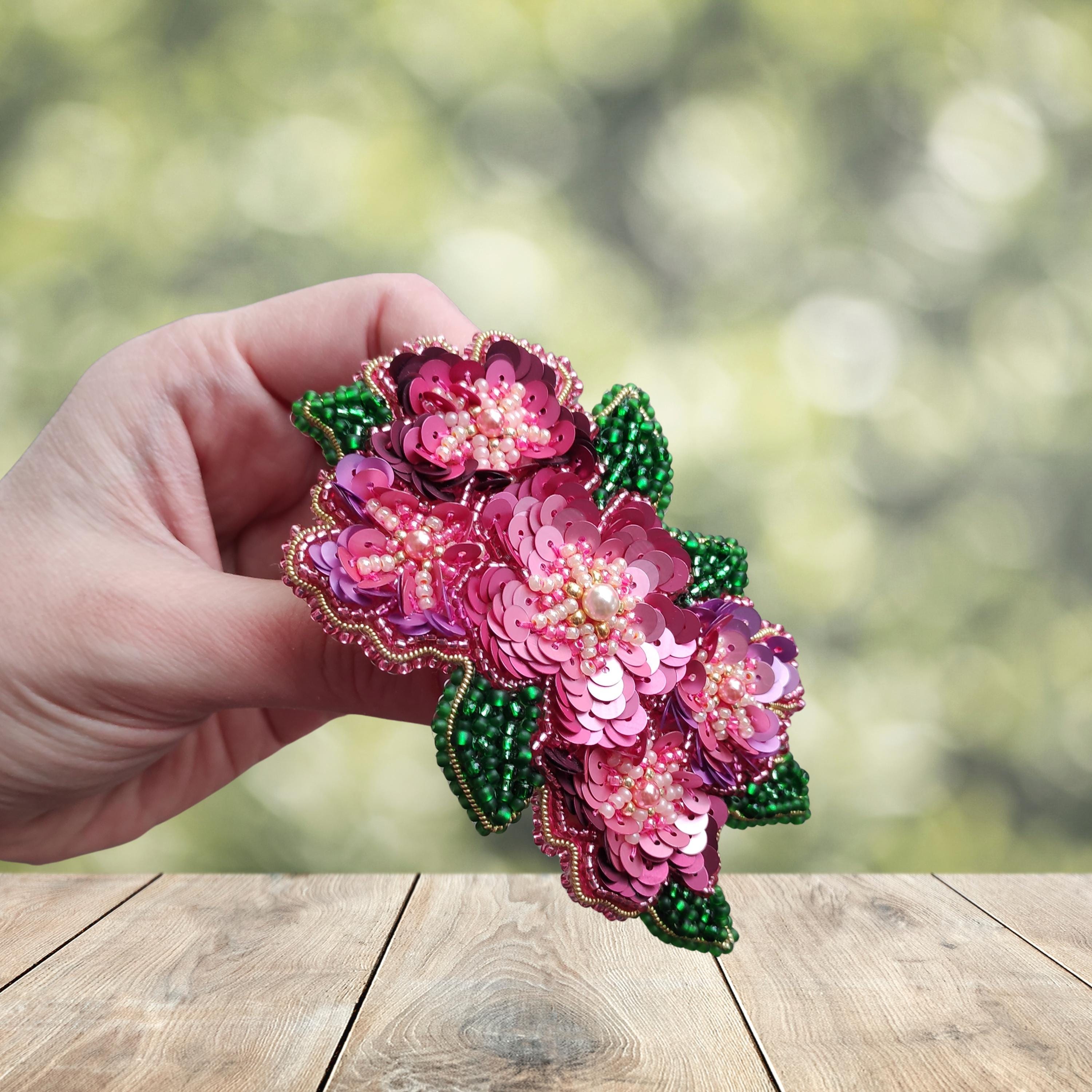 Beaded Floral Fringe Barrette Clip – Handmade Vintage Floral & Pearl Hair Clip/French Barrette off White  main image 2