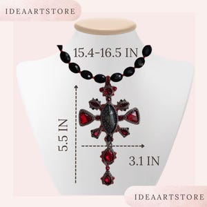 Statement Gothic Pendant Cross Necklace Dragon Veins Agate Natural Stone Red Crystal Accents Silver Metal Setting Alternative Jewelry Collection Dark Fashion Accessory Unique Gothic Design Edgy Style Essential Perfect Gift Gothic Fashion