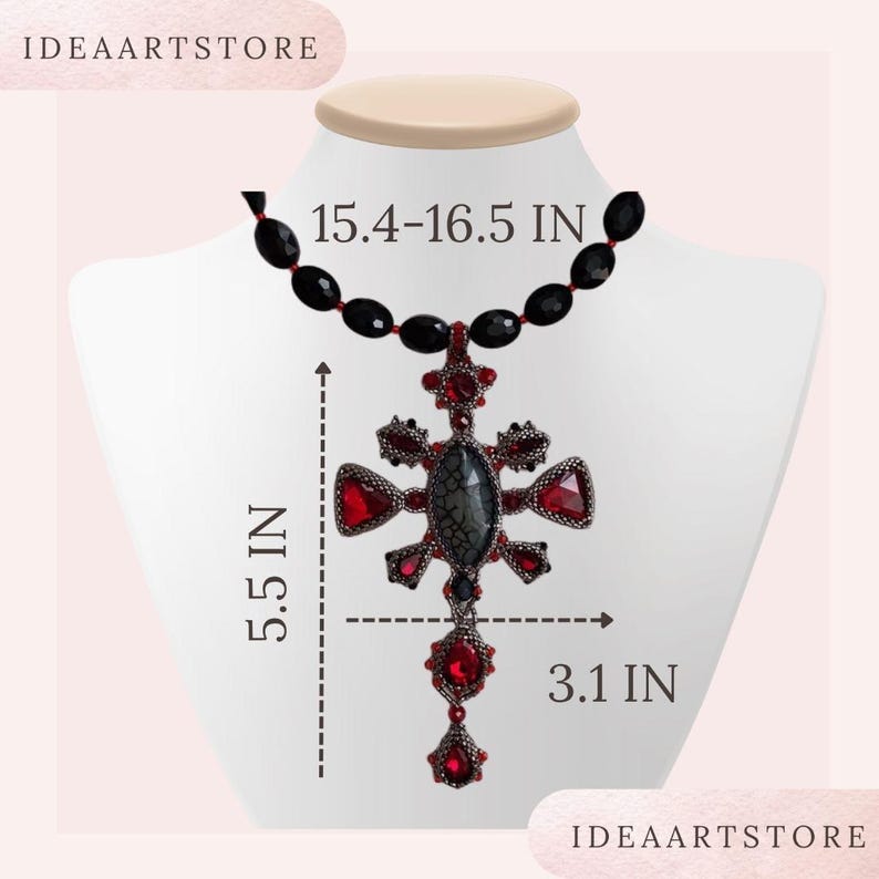 Statement Gothic Pendant Cross Necklace Dragon Veins Agate Natural Stone Red Crystal Accents Silver Metal Setting Alternative Jewelry Collection Dark Fashion Accessory Unique Gothic Design Edgy Style Essential Perfect Gift Gothic Fashion