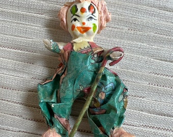 Vintage Papier Mache Clown Mexico Mexican Folk Art Pink Hair and Shoes Unique Collectable Gift