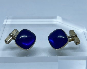 Vintage Mens’s Sapphire Blue Glass Cufflinks Cuff Links Swank