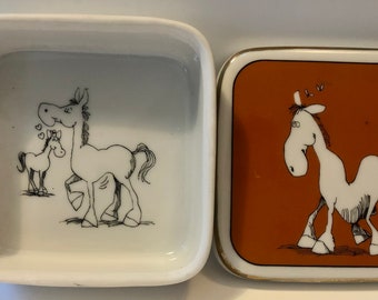 Vintage Donkey Trinket Box Porcelain Unique Unusual Gift The Inside Story 1977Kersten Bros Enesco Jewelry