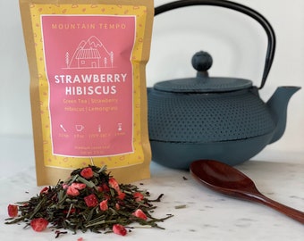 Strawberry Hibiscus Green Tea - Loose Leaf Tea - Small Batch Loose Leaf Tea - Gourmet Tea - Herbal Tea