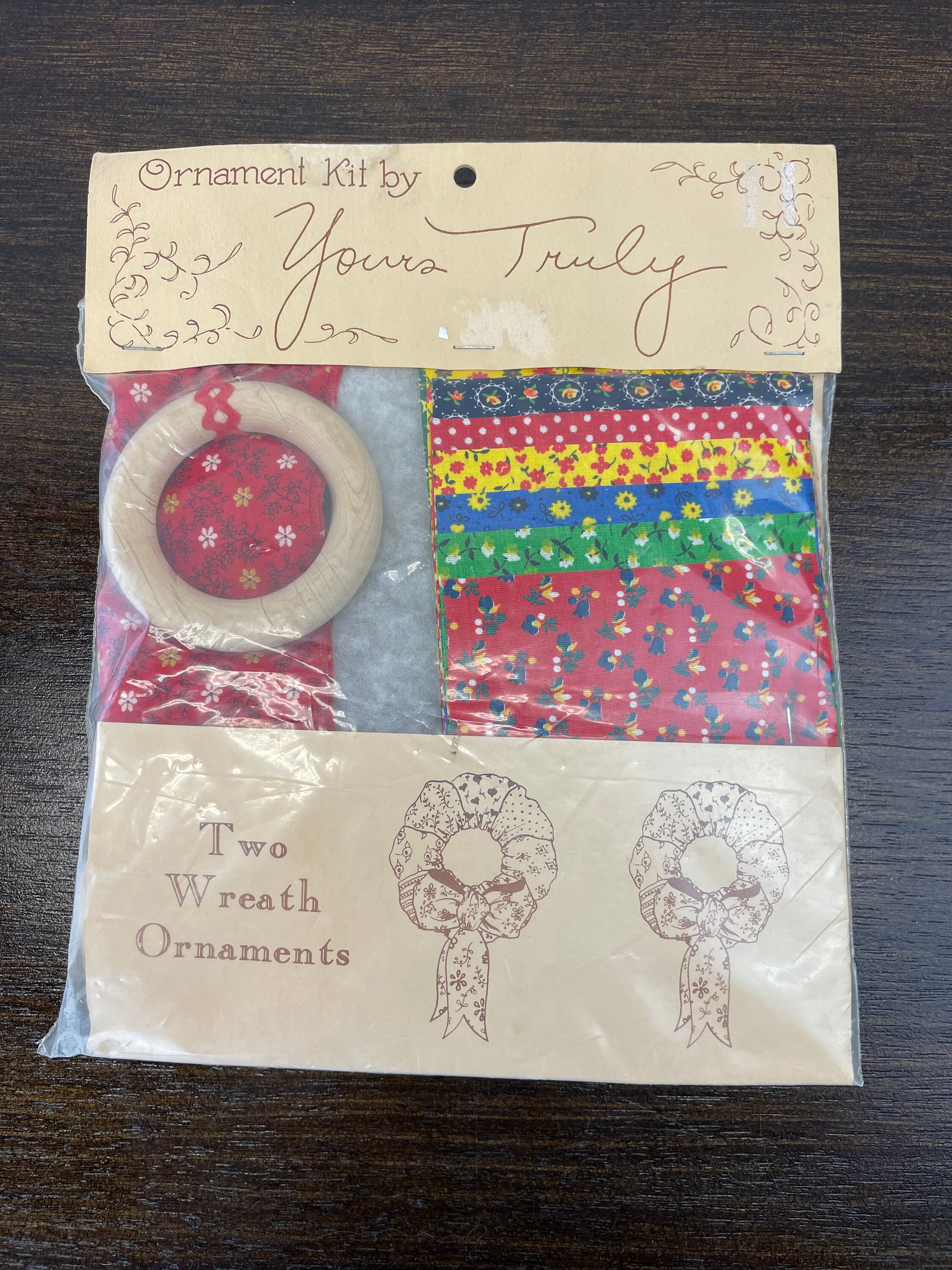 Vintage Craft Kit, Two Quilted Wreath Ornaments, DIY Ornament Kit by Yours Truly 1974 Etsy
