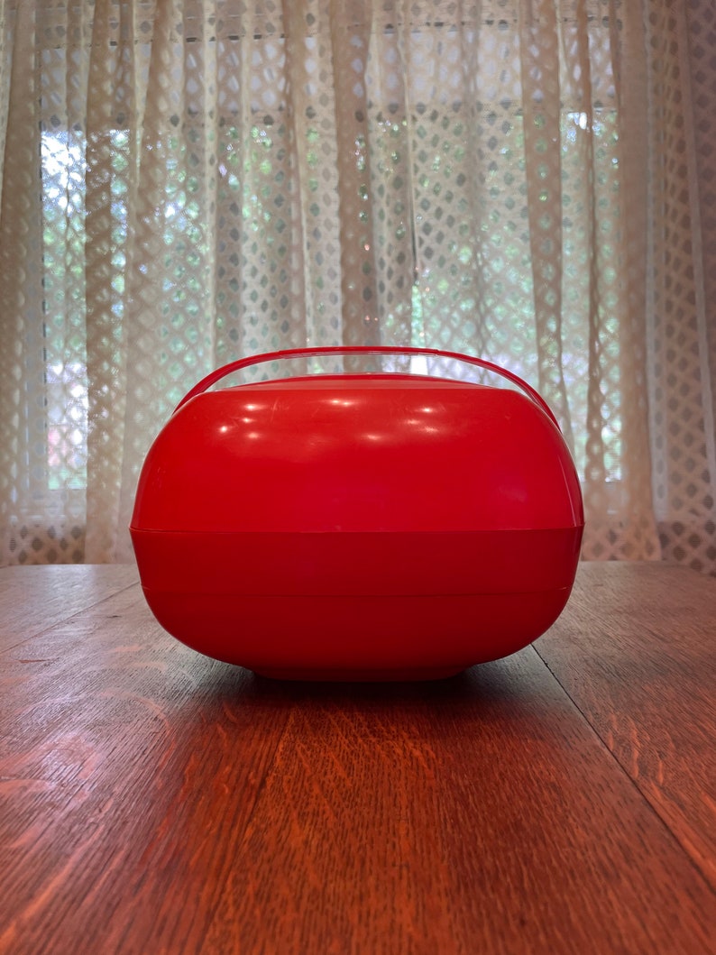 Vintage 1960s/70s Plastic Picnic Caddy, Orange Space Age Atomic Picnic