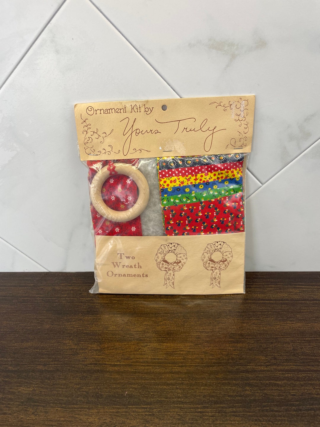 Vintage Craft Kit, Two Quilted Wreath Ornaments, DIY Ornament Kit by Yours Truly 1974 Etsy