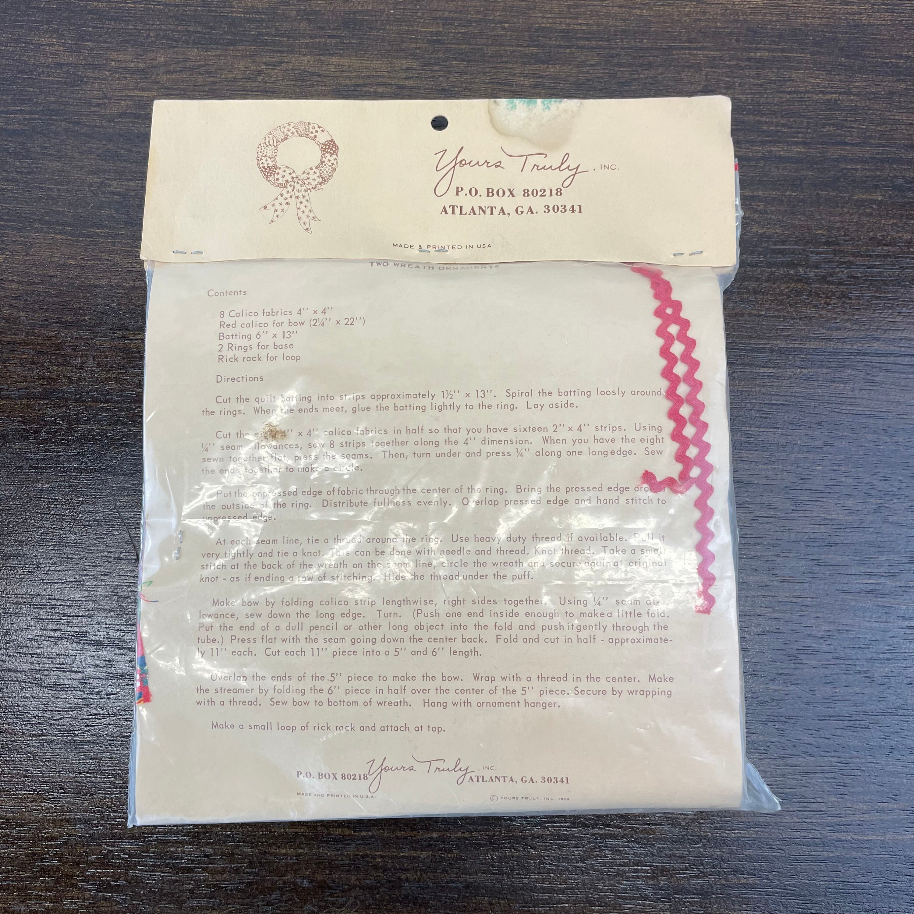 Vintage Craft Kit, Two Quilted Wreath Ornaments, DIY Ornament Kit by Yours Truly 1974 Etsy