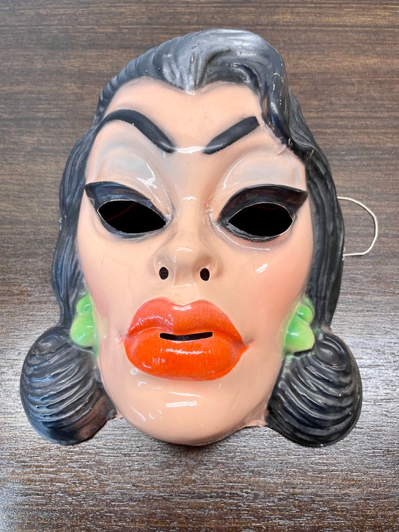 Vintage 80s Halloween Mask, Natasha Mask, Woman Mask Gem