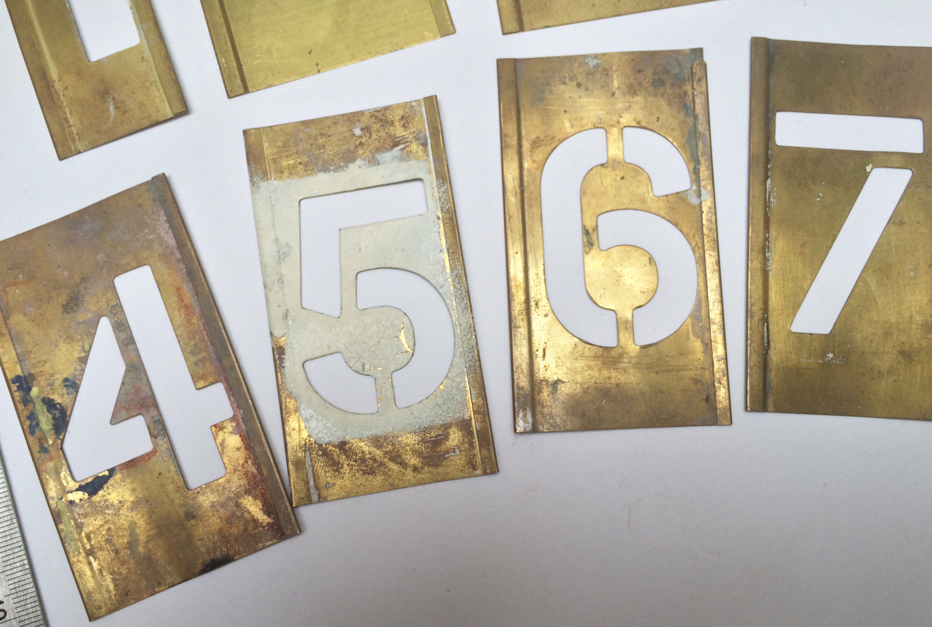 Set of 7 vintage brass stencil numbersSet of 7 antique brass Etsy