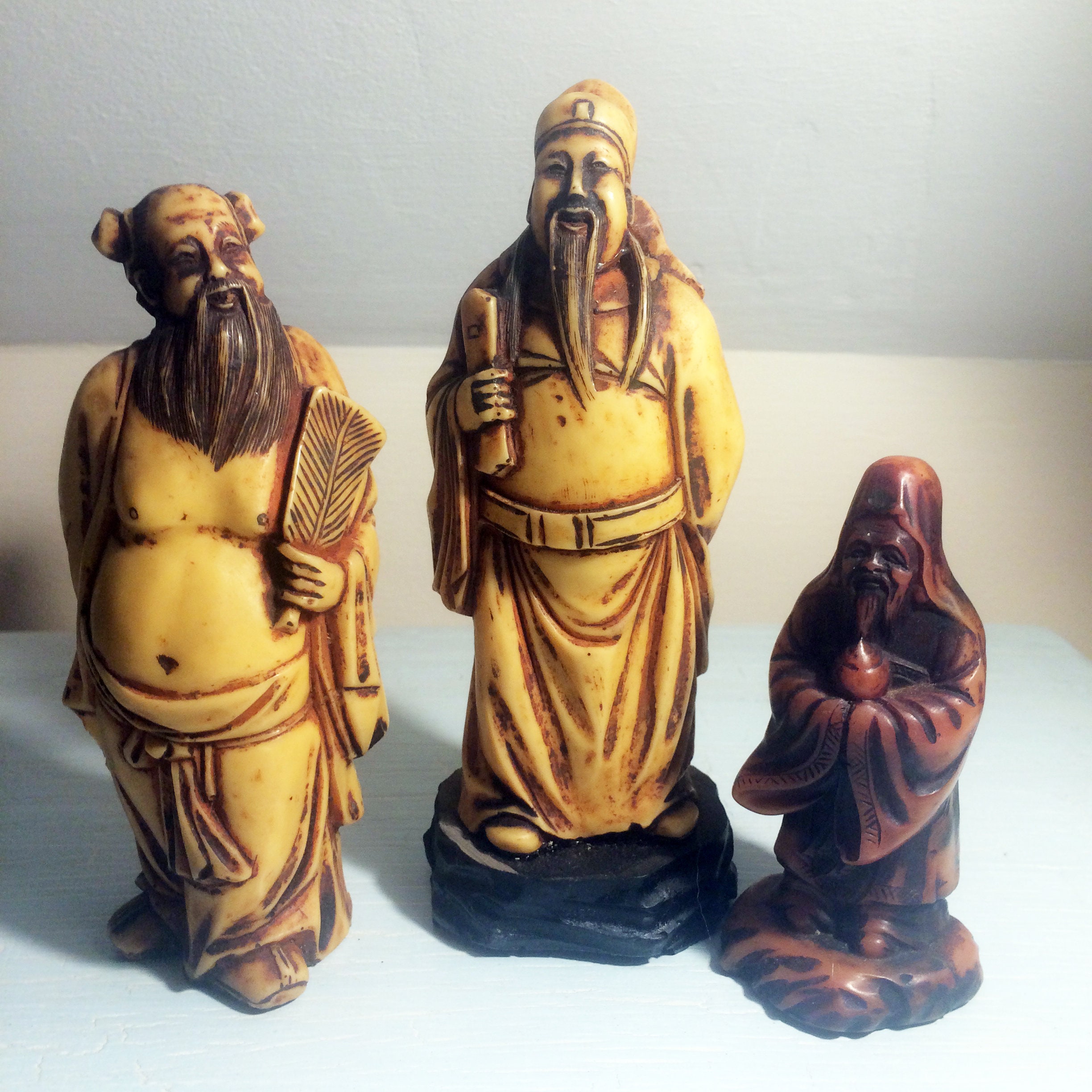 Vintage Chinese carved hard resin wise men figurines3 Chinese Etsy