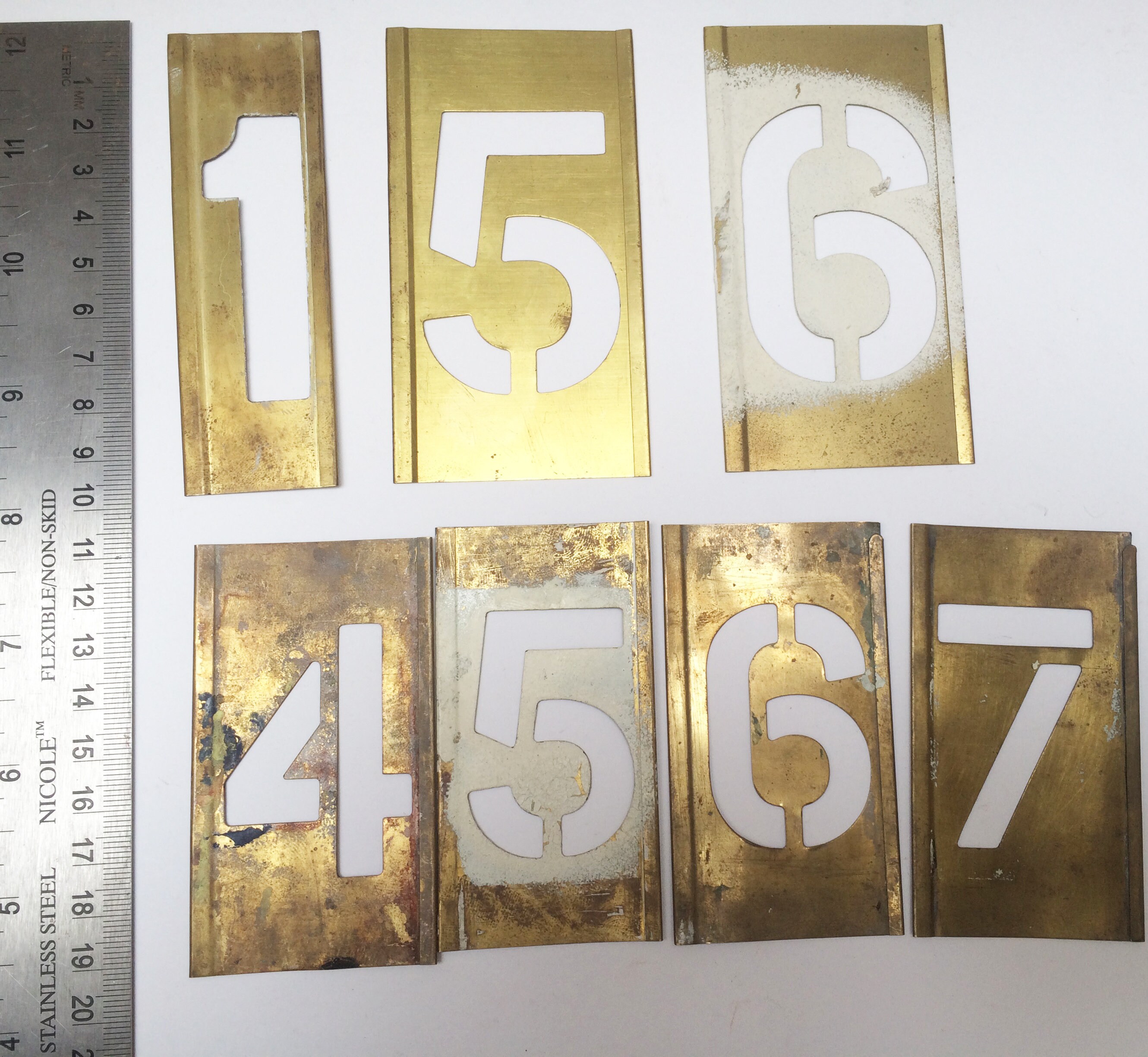 Set of 7 Vintage Brass Stencil Numbersset of 7 Antique Brass Etsy UK