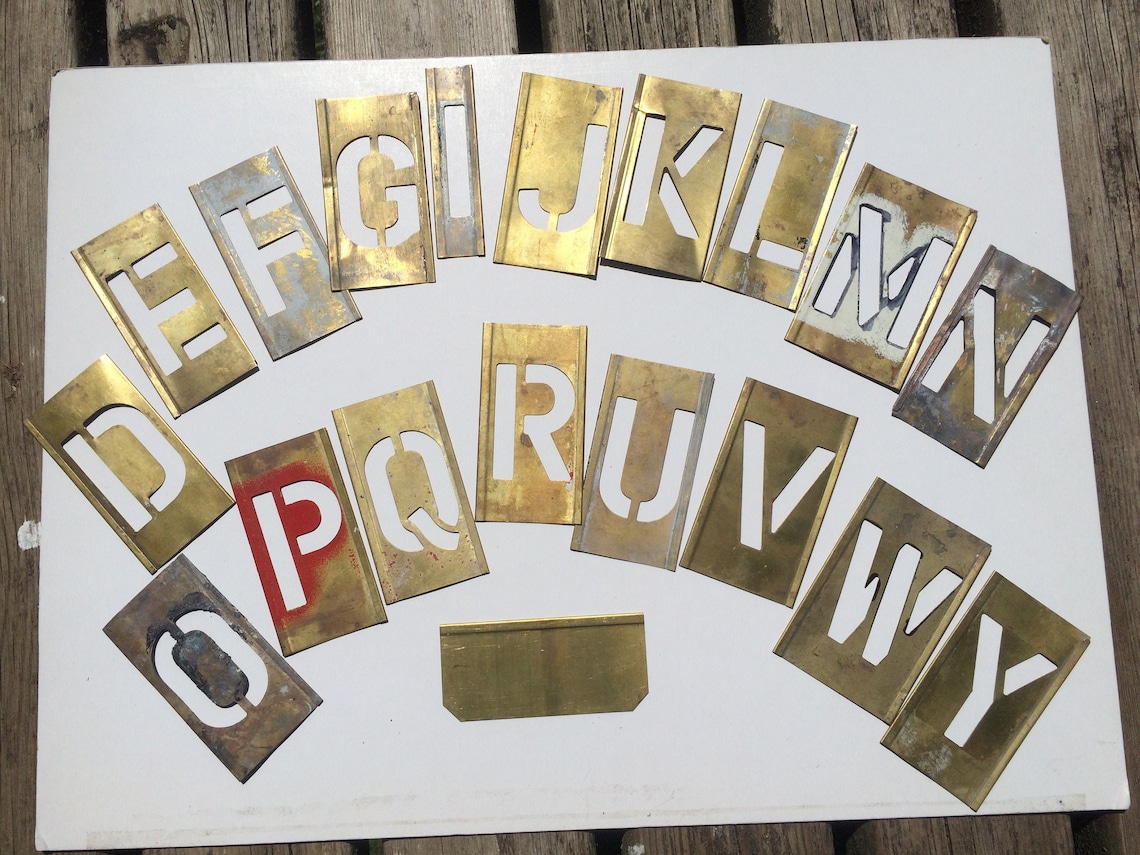 Antique brass stencil letters vintage interlocking stencil Etsy