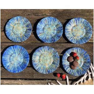 Antique Bretby Art Pottery Plates: Blue Nerton Ware, 1920s Art Deco, Set of 6