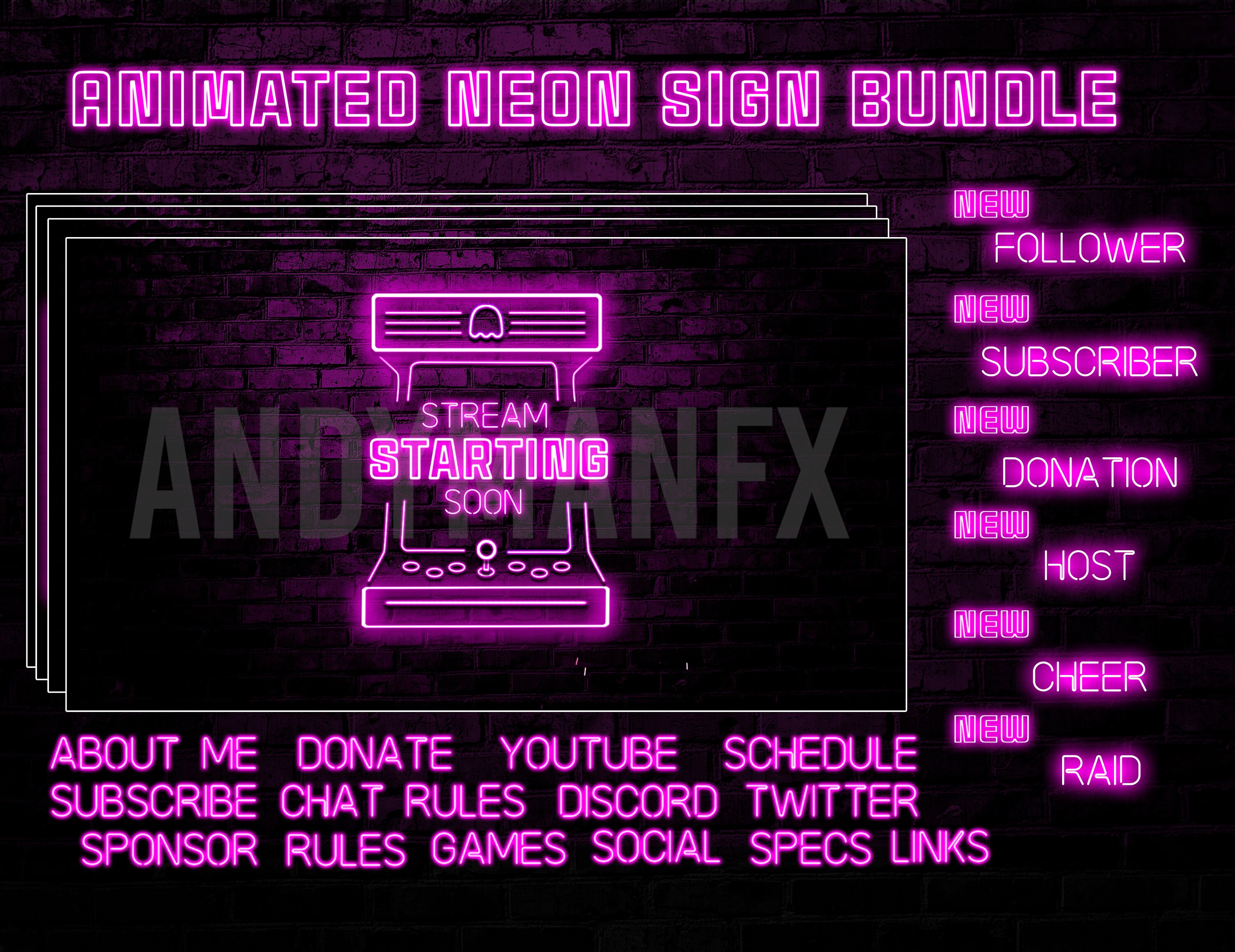 Drawing & Illustration Pink Animated Neon Sign Overlay Bundle Art ...