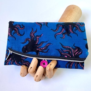 handmade trifold wallet - octopus wallet - extra large wallet - one of a kind accessory - made in Wisconsin - ready to ship - cotton wallet