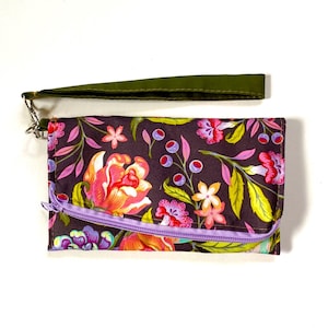 Cartera de mano triple con diseño de serpiente de colores, hecha a mano - Bolso de mano pequeño con diseño floral - Totalmente único y exclusivo - Listo para enviar
