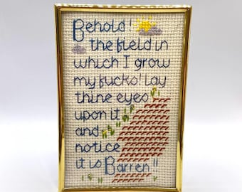 Lustiges unfruchtbares Feld Kreuzstich - Vintage Goldrahmen Kunst