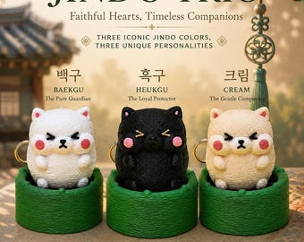 Korean Jindo Dog Fidget Clicker Keychain, 3D Printed Baekgu Heukgu Creamgu Desk Toy