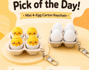 Mini Egg Carton Clicker Keychain, Chick or Plain Egg, 4-Button Fidget Bag Charm