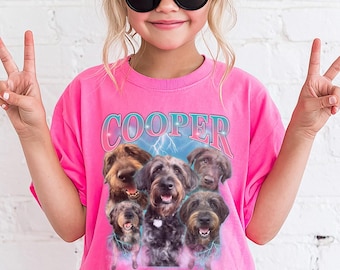 Camiseta personalizada con foto de mascota para niños, camiseta juvenil con colores cómodos, camiseta personalizada con collage de perro, camiseta retro pirata para mascotas, camiseta con nombre personalizado
