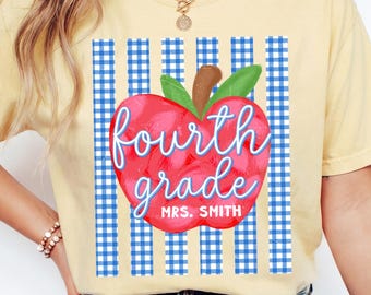 Personalized Fourth Grade Teacher Shirt, Comfort Colors 4th Grade Team Tshirt, Custom Fourth Grade Tee, Gingham Elementary School Shirts