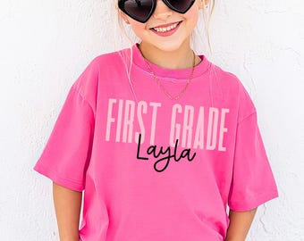 Girls First Grade Shirt, Youth Comfort Colors 1st Grade Tee, First Day of School, Kids Custom Name Tshirt, Personalized Back to School Tees