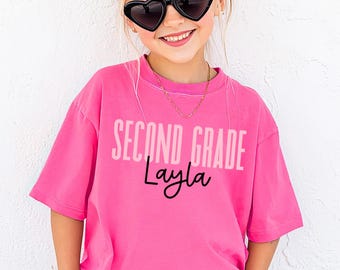 Girls Second Grade Shirt, Custom Kids Name TShirt, Youth Back to School Tee, Comfort Colors Girl 2nd Grade First Day, Second Grader Gift