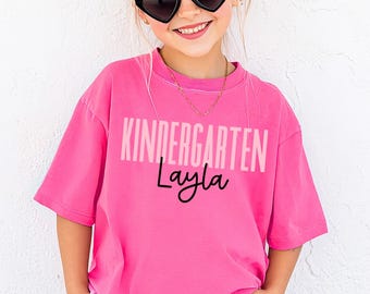 Girls Custom Kindergarten Shirt, Youth First Day of School, Comfort Colors Kindergartener Tee, Kids Back to School, Personalized Name Gift
