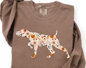 German Shorthaired Pointer Long Sleeve Shirt, Comfort Colors® Floral GSP Tshirt, Fall Pointer Mom Shirt, Autumn Shorthair Pointer Gift