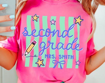 Custom Second Grade Team Shirt, Stripes 2nd Grade Teacher Shirt, Back to School T-Shirt, 2nd Grade Squad Tee, Personalized Grade Level