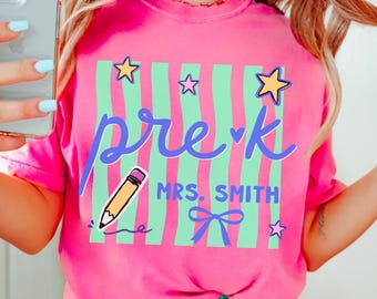 Custom Pre-K Teacher Shirt, Comfort Colors Pre-K Squad Tee, Personalized Preschool Teacher Tshirt, Back to School Matching Team Tee