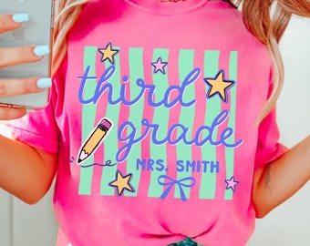 Third Grade Teacher Shirt, Comfort Colors 3rd Grade Teacher Tshirt, Personalized Third Grade Crew Back to School T-Shirts, Teacher Team Tee