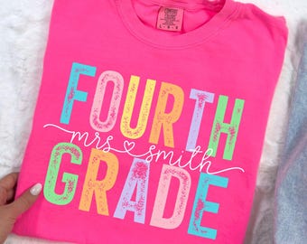 Custom Fourth Grade Team Shirt, 4th Grade Teacher Back to School T-Shirt, Trendy Fourth Grade Squad Tee, Personalized Name Grade Level Gift