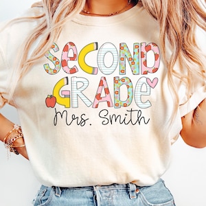 Camiseta personalizada para maestros de segundo grado Comfort Colors®, camiseta personalizada para el equipo de segundo grado, camisetas de regreso a clases, camiseta para escuela primaria