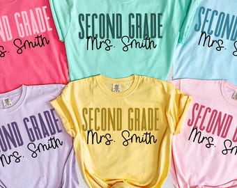 Personalized Second Grade Teacher Shirt, Matching 2nd Grade Team Shirts, Elementary School, Custom Teacher Name, Back to School, Comfort