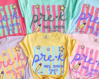 Custom Teacher Last Name Shirt, Prek Teacher Shirt, Back to School Teacher Tee, Teacher Appreciation Gift, Custom Pre K Teacher Shirt