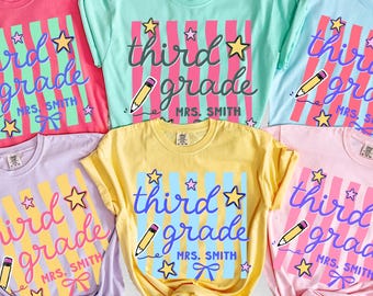 Custom Third Grade Teacher Shirt, Comfort Colors Personalized Name 3rd Grade Teacher Tee, Back to School Teacher Name Shirt, Appreciation