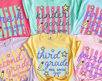 Custom Back to School Shirts, Personalized Teacher Tees, Grade Level Matching Teacher Shirts, Appreciation Gift, First Second Third Fourth