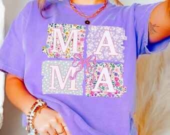 Comfort Colors Mama T-Shirt: Floral Bow Spring Mom Tee