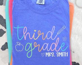 Personalized Third Grade Teacher Shirt, Custom Name 3rd Grade Teacher Tee, Back to School Teacher Name Shirt, Teacher Appreciation Gift