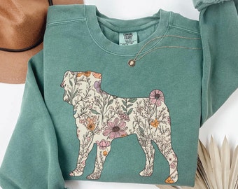 Comfort Colors® Pug Sweatshirt, Pug Mom Crewneck, Wildflowers Pug Sweater, Floral Pug Mama Shirt, Pug Owner Gifts, Gift for Pug Owners, Dog