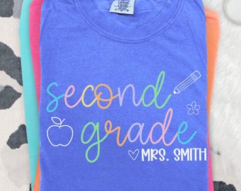 Personalized Second Grade Teacher Shirt, Custom Name 2nd Grade Teacher Tee, Back to School Teacher Name Shirt, Teacher Appreciation Gift