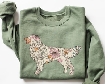 Golden retriever-sweater, shirt Golden Mama, Golden Dog-trui, DG ronde hals, Wildflowers hondenliefhebber cadeau, Golden Mom-sweatshirt, bloemen
