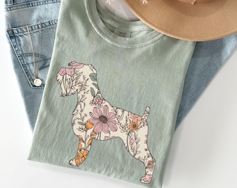 Camiseta Comfort Colors Schnauzer, Regalo para mamá perruna con estampado de flores silvestres