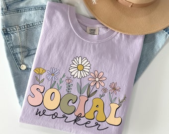Comfort Colors® Social Worker Shirt, School Social Work Shirt, Wildflowers LSW T-Shirt, Grad Gift, Appreciation Gifts, Social Worker Shirts